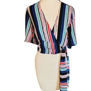Lush Wrap Blouse size Medium striped multi color cropped‎